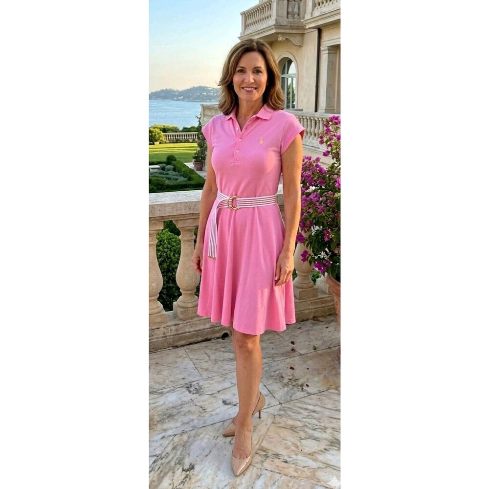 Ralph Lauren Pink Salmon Knit Cotton Blend Short Sleeve Long Dress Sz Small